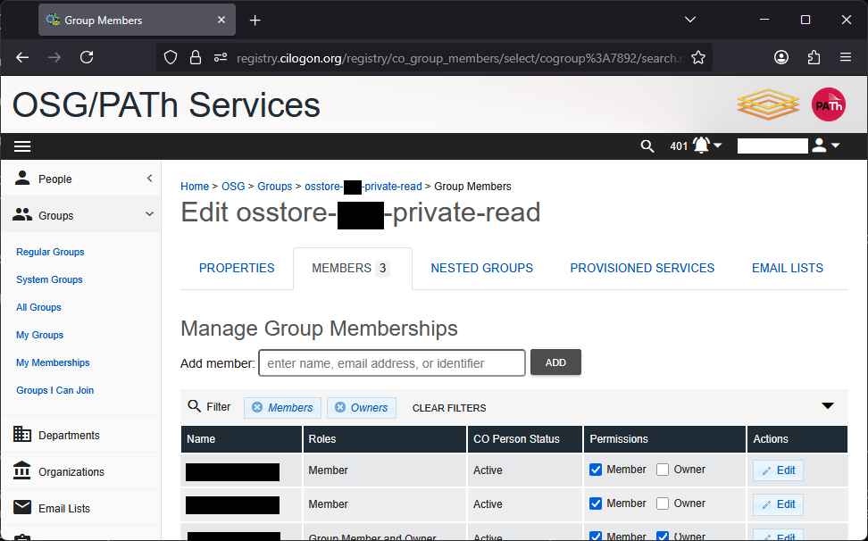 COmanage: list of members of a group