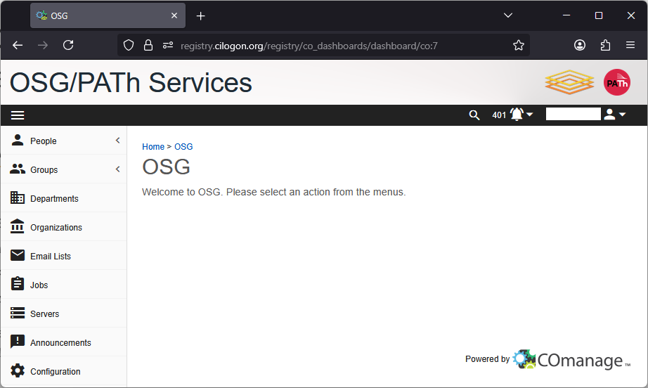 Home page for COmanage Registry