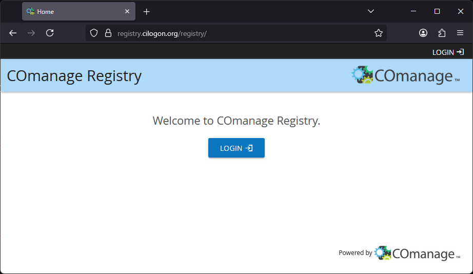Login page for COmanage Registry